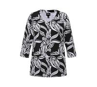 Ulla Popken T- Shirt avec col en V et imprimé Feuilles 830408, Noir, 48-50 Femmes