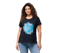 Ulla Popken T- Shirt avec imprimé sur Le Devant dans Les Tons Bleus, Classic 829290, Marine, 44/46 FR Femmes