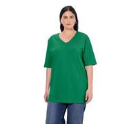 Ulla Popken T- Shirt Basique, Col en V, Détendu, Demi-Manches, Vert Émeraude, 56-58 Femme