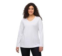 Ulla Popken T- Shirt Basique, col en V, Slim, Manches Longues, Blanc Neige, 64-66 Femme