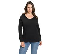 Ulla Popken T-Shirt Basique, col en V, Slim, Manches Longues, Noir, 64/66 Grande Taille