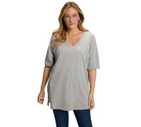 Ulla Popken Basic-v-Shirt, Mélange de Gris Clair, 64-66 Femme