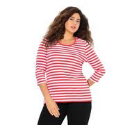 Ulla Popken T- Shirt côtelé à Manches 3/4, rayé, 832028, Rouge, 52/54 FR Femmes