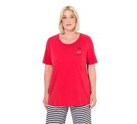 Ulla Popken T-Shirt de Pyjama pour Femme, avec cœurs, Manches mi-Longues, Salsa, 48-50
