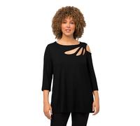 Ulla Popken T- Shirt, découpes, Ligne A, col sous-Marin, Manches 3/4, Noir, 52-54 Femme