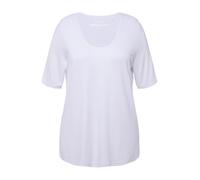 Ulla Popken T- Shirt, Devant Double Couche, col en V, Manches mi-Longues, Blanc Neige, 56-58 Femme