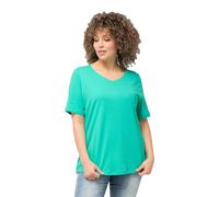 Ulla Popken T- Shirt Double Couche, Slim, col Rond, Manches mi-Longues 810528, Vert Turquoise, 56/58 FR Femmes