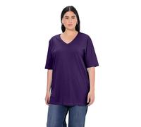 Ulla Popken T-Shirt Grande Taille pour Femme, Grande Taille, col en V, décontracté, Manches mi-Longues, Violet Profond, 62-64