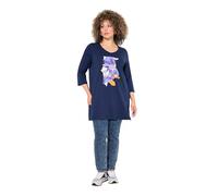 Ulla Popken Longshirt, Blüten, A-Linie, V-Ausschnitt, 3/4-arm T-Shirt Long, Encre Bleue, 54-56 Femmes