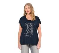 Ulla Popken T- Shirt, Metallic-tiermotiv, Oversized, Rundhals, Halbarm imprimé en Aluminium, surdimensionné, Marine, 44-46 Femmes