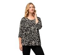 Ulla Popken T- Shirt mit Druck und 3/4 Arm, A-Line, Noir, 52/54 FR Femme