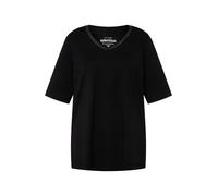 Ulla Popken T- Shirt, Pima Cotton, A-Linie, Kelchkragen, Halbarm, Schwarz, 50-52 Femme