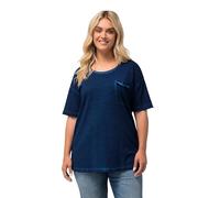 Ulla Popken T- Shirt, Oversized, Cold Dye, Abgerundeter V-Ausschnitt, Bleu, 60/62 FR Femme
