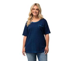 Ulla Popken T- Shirt, Oversized, Cold Dye, Abgerundeter V-Ausschnitt, Bleu, 60/62 FR Femme