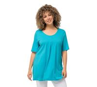 Ulla Popken T- Shirt, Plis Décoratifs, Ligne A, Col Rond, Manches Mi-Longues, Modal, Theodore River (Peinture de Rechange), 44-46 Femme