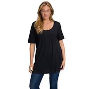 Ulla Popken T- Shirt, plissé, Ligne A, col Rond, Demi-Manches, Modal, Noir, 56-58 Femme