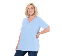 Ulla Popken T-Shirt pour Femme, Ligne A, décolleté, Manches mi-Longues, Bleu Clair, 62-64