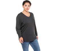 Ulla Popken Ausschnitt, Relaxed, Langarm T-Shirt, col en V, décontracté, Manches Longues, Noir, 44-46 Femmes