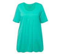 Ulla Popken T-Shirt pour Femme, plissé, Ligne A, col Rond, Manches mi-Longues, Modal, Vert Turquoise., 54-56