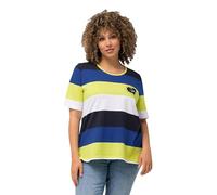 Ulla Popken T- Shirt rayé avec Broderie, Classique, Bleu, 52/54 FR Femmes