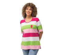 Ulla Popken T- Shirt rayé avec Broderie, Classique, Lilas, 52/54 FR Femmes