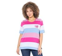 Ulla Popken T- Shirt, Ringel, Herz-Stickerei, Rundhals, Halbarm rayé avec Broderie, Classique, Magnolia Rouge, 58-60 Femmes