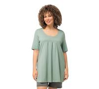 Ulla Popken T-Shirt Tunique pour Femme, plissé, Ligne A, col Rond, Manches mi-Longues, Tunique en Modal, Vert Mousse Clair, 58-60