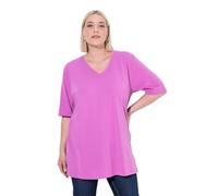 Ulla Popken T- Shirt, V-Ausschnitt, Relaxed, Halbarm Basique en V, Rose Froid, 62-64 Grande Taille Femmes