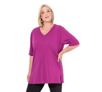Ulla Popken T-Shirt, V-Ausschnitt, Relaxed, Halbarm Blouse Longue Femme, Baie, 54-56