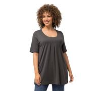 Ulla Popken T- Shirt, Zierfalten, A-Linie, Rundhals, Halbarm, Modal, Gris Graphite, 48/50 FR Femme