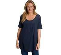 Ulla Popken T-Shirt, Zierfalten, A-Linie, Rundhals, Halbarm, Modal, t-Shirts Femme, Navy Blau,