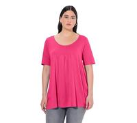 Ulla Popken T- Shirt, Zierfalten, A-Linie, Rundhals, Halbarm, Modal, Rose gastrique, 52/54 FR Femme