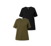 Ulla Popken T- Shirts, 2er-Pack, V-Ausschnitt, Halbarm, Biobaumwolle, Olive, 54-56 Femmes