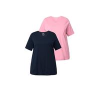Ulla Popken T- Shirts, 2er-Pack, V-Ausschnitt, Halbarm, Biobaumwolle, Vieux Rose, 48-50 Femmes