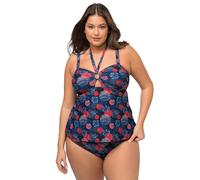 Ulla Popken Tankini Dos Nu Fleurs Points recyclés Ensemble, Marine, 56 Femme
