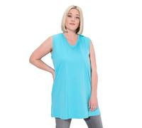 Ulla Popken Top, V-Ausschnitt, Relaxed, Ärmellos, Baumwolle T-Shirt, Aqua Profond, 50-52 Femmes