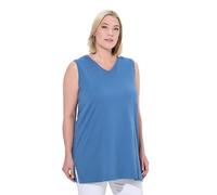 Ulla Popken Top, V-Ausschnitt, Relaxed, Ärmellos, Baumwolle T-Shirt, Bleu Denim, 54-56 Femmes