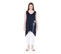 Ulla Popken Top, Zipfelsaum, V-Ausschnitt, Ärmellos, Biobaumwolle Haut zippé avec imprimé Palmier, Marine, 50-52 Femmes