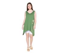 Ulla Popken Top, Zipfelsaum, V-Ausschnitt, Ärmellos, Biobaumwolle Haut zippé avec imprimé Palmier, Vert Mousse, 54-56 Femmes