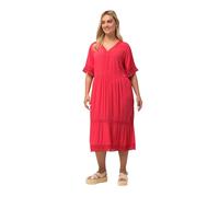 Ulla Popken Tunika-Midikleid, Spitze, A-Linie, V-Ausschnitt, Halbarm, Robe Femme, Pink