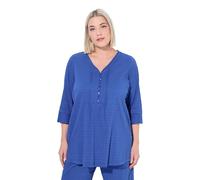 Ulla Popken Tunique à Bulles pour Femme - Grandes Tailles - Passepoil - Encolure en cœur - Manches 3/4, Bleu Cobalt, 54-56 Grande Taille
