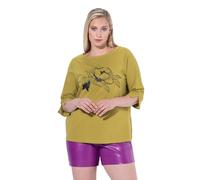 Ulla Popken U-Boot-Ausschnitt Blumendetail T-Shirts, Vert Jaune Clair, 54-56 Femmes