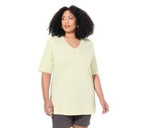 Ulla Popken V-Ausschnitt T-Shirt Opaque pour Femme, Pistache, 48-50