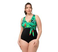 Ulla Popken Violetta 827767 Maillot de Bain Motif Feuilles pièce, Noir, 56 Femmes