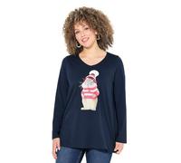 Ulla Popken Weihnachtsshirt, Eichhörnchen, V-Ausschnitt, Langarm T-Shirt, Marine, 48-50 Femmes