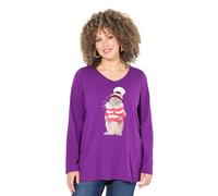 Ulla Popken Weihnachtsshirt, Eichhörnchen, V-Ausschnitt, Langarm T-Shirt, Violet foncé, 50-52 Femmes