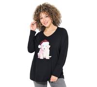 Ulla Popken Weihnachtsshirt, Welpe, A-Linie, V-Ausschnitt, Langarm T-Shirt, Noir, 60/62 FR Femmes