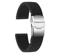 ULLCHRO Gummi Uhrenarmband Ersatzarmband Ersatz Kautschuk Armbanduhr Wasserfest Stripe Pattern - 16mm, 18mm, 20mm, 22mm, 24mm Uhrenband mit Edelstahl Faltschließe (24mm, schwarz)