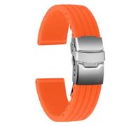 ULLCHRO Gummi Uhrenarmband Ersatzarmband Ersatz Kautschuk Armbanduhr Wasserfest Stripe Pattern - 16mm, 18mm, 20mm, 22mm, 24mm Uhrenband mit Edelstahl Faltschließe (16mm, Orange)