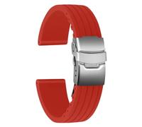 ULLCHRO Gummi Uhrenarmband Ersatzarmband Ersatz Kautschuk Armbanduhr Wasserfest Stripe Pattern - 16mm, 18mm, 20mm, 22mm, 24mm Uhrenband mit Edelstahl Faltschließe (20mm, rot)